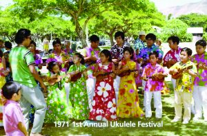 Roy and Kathy’s first annual ‘ukulele festival opened in Kapiolani Park in 1971. Since then, the ‘ukulele has been brought back into the mainstream of entertainment and the festival has reached popularity worldwide.
