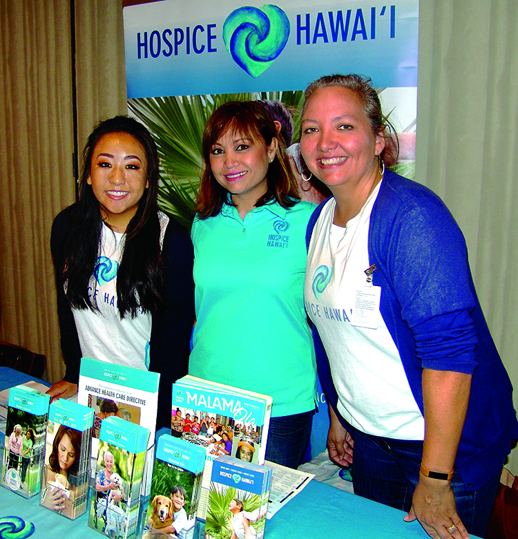 (L–R) Cassandra Matsushige, Jean Miura and Jenny Wilkinson spread awareness about Hospice Hawai’i, a nonprofit group that assists with end-of-life care.