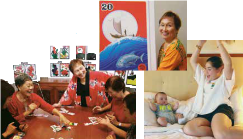 Helen Nakano, at top, enjoys a game with the ladies and cherishes her grandchildren, Arielle, 15, and Matthew, 10 months.