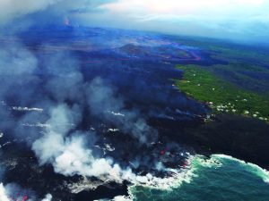 June 2018  lava flows to the ocean at Kapoho. Photo courtesy of  the USGS