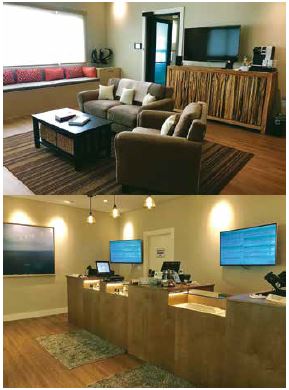 Top: A dispensary waiting room. Above: A dispensary showroom. Styling is unique to each dispensary, and very welcoming. But entry to areas where products are displayed is restricted to patients with Hawaii 329 cards.