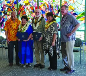 (L–R) Rep. Gregg Takayama; Kaua‘i County awardees Jean M. Dobashi; Neil F. Brosnahan; Kealoha Takahashi, Kaua‘i EOA; and Dr. Bruce Anderson, DOH.