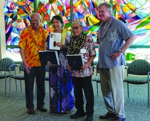 O‘ahu County awardees Mary Miyawaki, received by Wanda Anae-Onishi, O‘ahu EOA; Dominador Macatumbas.
