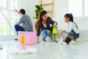 Photo of Family cleaning house or new apartment together and having fun. Moving and start up, Cleaning House, residence, living, health concept