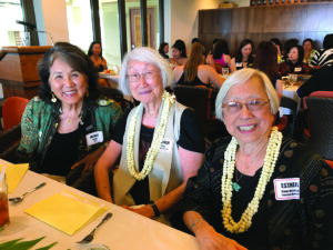 The late Representative Jackie Young (who joined BBG in 1952), and founding members Esther Chun and Esther (Kwon) Arinaga reunite at the sorority’s 70th anniversary luncheon in 2018. Seen here with one of two Hawaii Meals On Wheels delivery vehicles Beta Beta Gamma Foundation helped purchase, are board members (L-R) Kalene Sakamoto, Wendy Ann Kuwahara, Donna Hoshide and Aileen Shin. Beta Beta Gamma Foundation board member Photography by Rae Huo