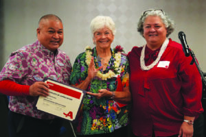 (L–R) AARP Hawai‘i State President Gary Simon,Hui ‘O Hau‘ula President Dotty Kelly-Paddock and AARP Hawai‘i State Director Keali‘i Lopez. PC: Paul Nakatani/AARP Hawai`i